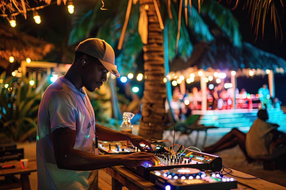 DJ plays a music at night